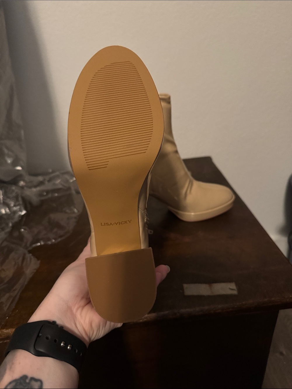 Lisa Vicky Beige Block Heel Ankle Boots